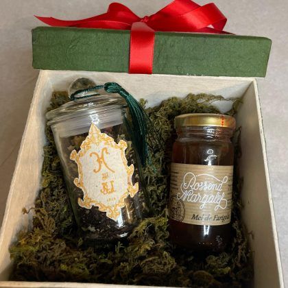 Caja de regalo con té y miel ecológica del Rei